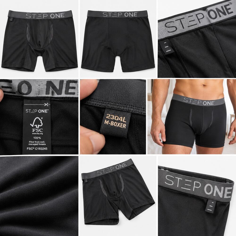 Step One Men’s Boxer Briefs – Black with Gray Logo Waistband – Size Medium